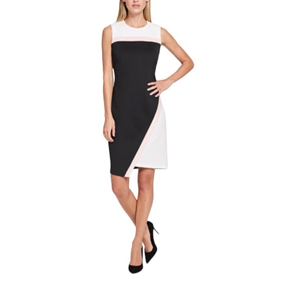 Tommy Hilfiger color block scuba asymmetrical sheath dress size 14 - Picture 1 of 10